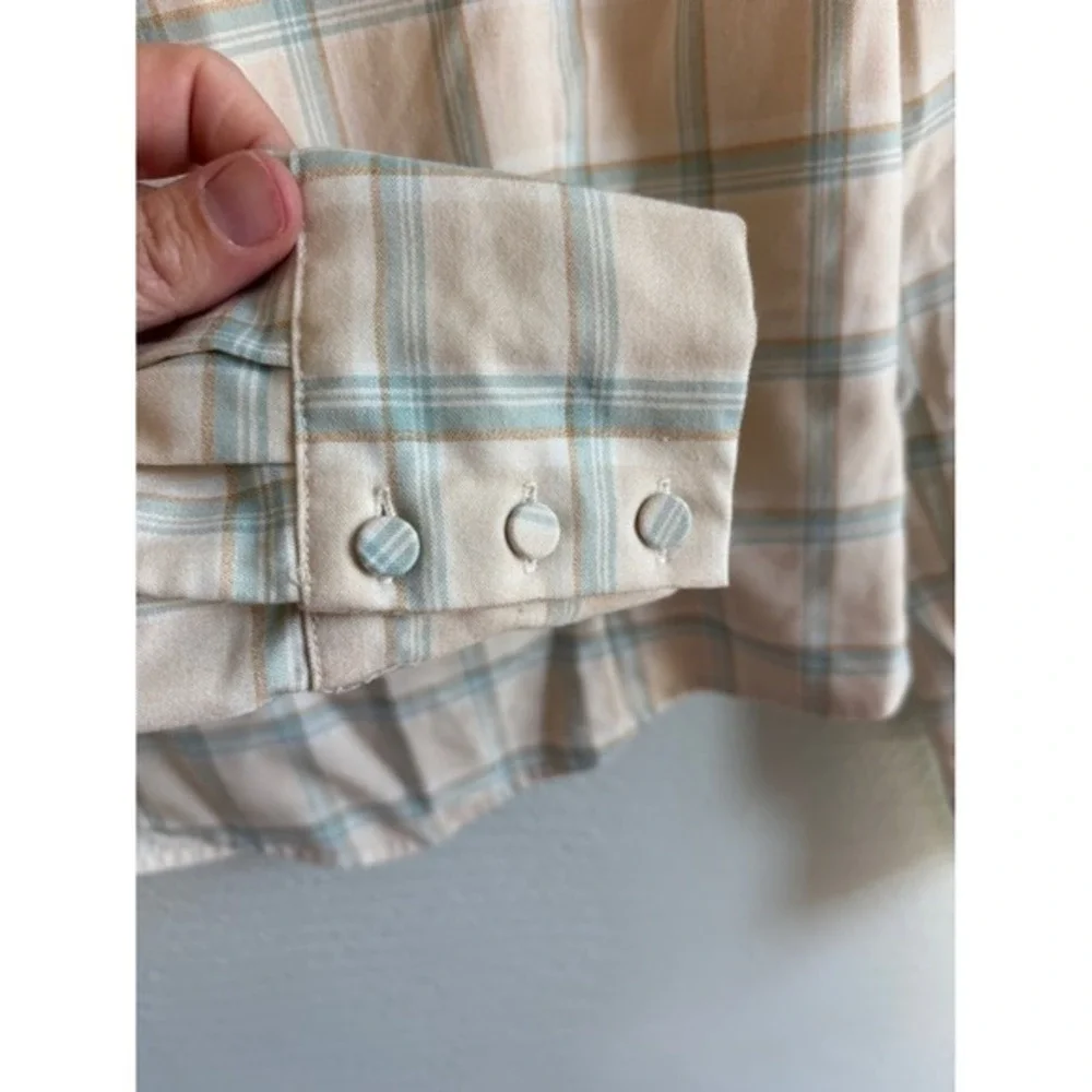 Greylin Cream Mint Plaid Square-Neck Crop Blouse Top M Light Academia Office - Picture 5 of 8